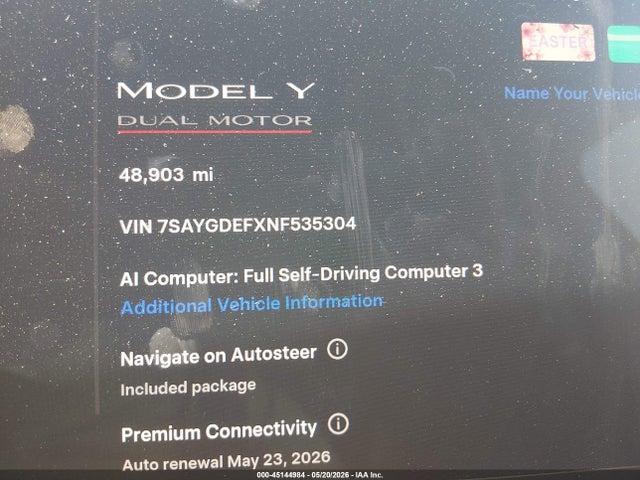 Aukcja sprzedaży 2022 Tesla Model Y Performance Dual Motor All-wheel Drive, vin: 7SAYGDEFXNF535304, numer aukcji: 45144984