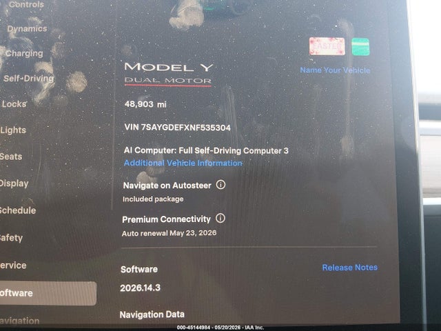 Aukcja sprzedaży 2022 Tesla Model Y Performance Dual Motor All-wheel Drive, vin: 7SAYGDEFXNF535304, numer aukcji: 45144984