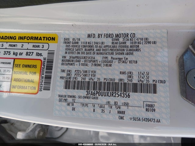 Aukcja sprzedaży 2018 Ford Fusion Hybrid S, vin: 3FA6P0UUXJR254356, numer aukcji: 45144985