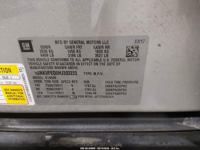 Chevrolet Traverse Ls 2017 1GNKVFED8HJ302223 Image 9