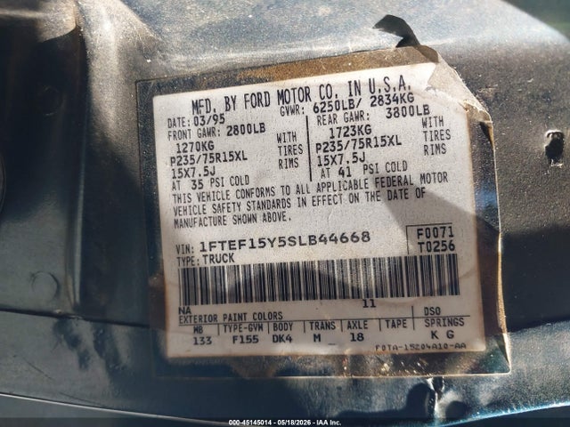 Aukcja sprzedaży 1995 Ford F150, vin: 1FTEF15Y5SLB44668, numer aukcji: 45145014
