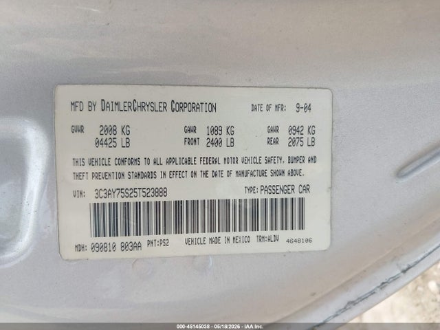 45145038 :رقم المزاد ، 3C3AY75S25T523888 vin ، 2005 Chrysler Pt Cruiser Gt مزاد بيع
