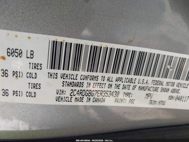45145044 :رقم المزاد ، 2C4RDGBG7ER353430 vin ، 2014 Dodge Grand Caravan Se مزاد بيع