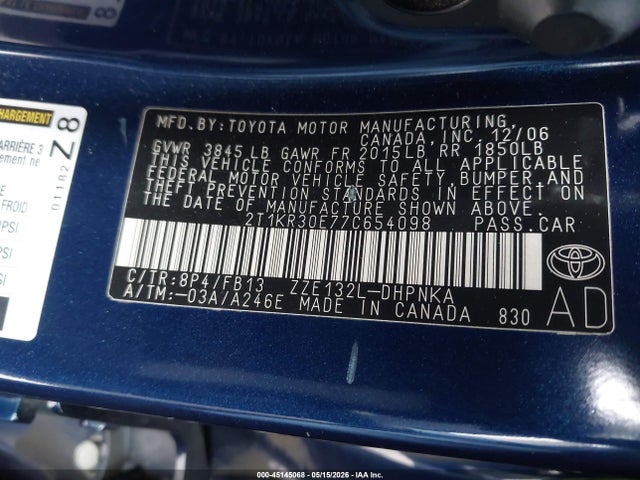 Продажа на аукционе авто 2007 Toyota Matrix Xr, vin: 2T1KR30E77C654098, номер лота: 45145068