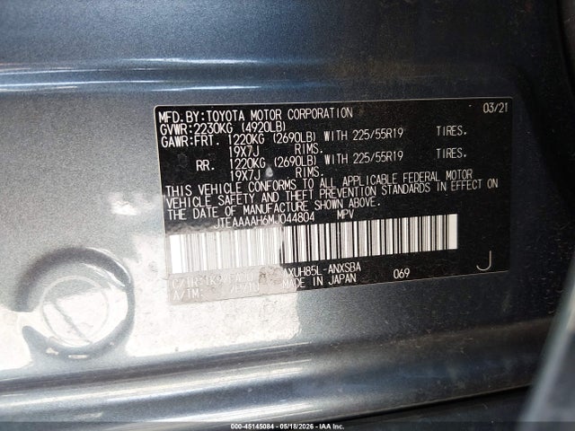2021 Toyota Venza Limited მანქანა იყიდება აუქციონზე, vin: JTEAAAAH6MJ044804, აუქციონის ნომერი: 45145084