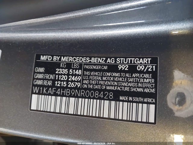 Продаж на аукціоні авто 2022 Mercedes-benz C 300 4matic, vin: W1KAF4HB9NR008428, номер лоту: 45145092