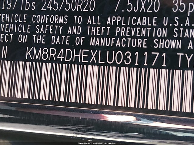 Aukcja sprzedaży 2020 Hyundai Palisade Sel, vin: KM8R4DHEXLU031171, numer aukcji: 45145107