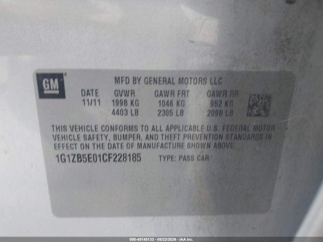 Продажа на аукционе авто 2012 Chevrolet Malibu Ls, vin: 1G1ZB5E01CF228185, номер лота: 45145133