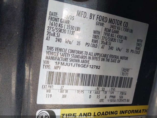 Aukcja sprzedaży 2016 Ford Expedition Xlt, vin: 1FMJU1JT6GEF12782, numer aukcji: 45145167