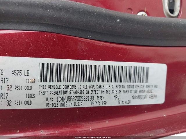 Продаж на аукціоні авто 2016 Jeep Patriot High Altitude Edition, vin: 1C4NJRFB7GD532199, номер лоту: 45145176