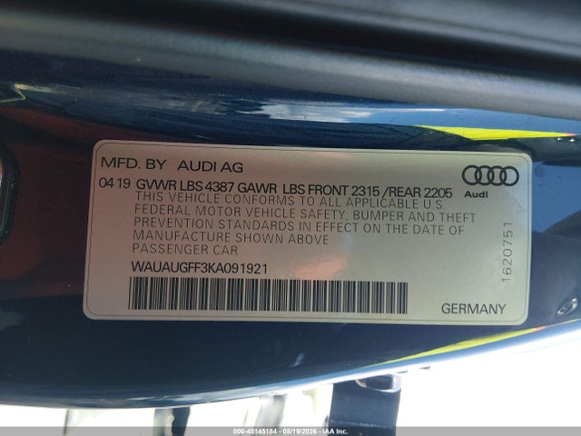 Aukcja sprzedaży 2019 Audi A3 40 Premium/40 Titanium Premium, vin: WAUAUGFF3KA091921, numer aukcji: 45145184