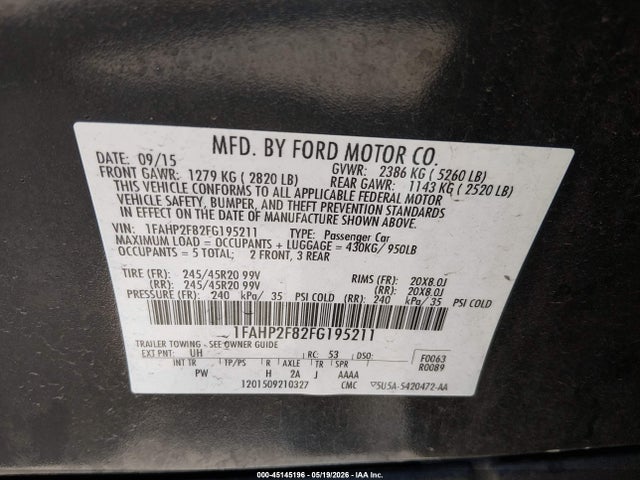 Продаж на аукціоні авто 2015 Ford Taurus Limited, vin: 1FAHP2F82FG195211, номер лоту: 45145196