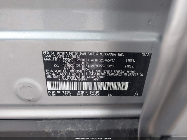 2021 Toyota Rav4 Hybrid Xle მანქანა იყიდება აუქციონზე, vin: 2T3RWRFV8MW120644, აუქციონის ნომერი: 45145204