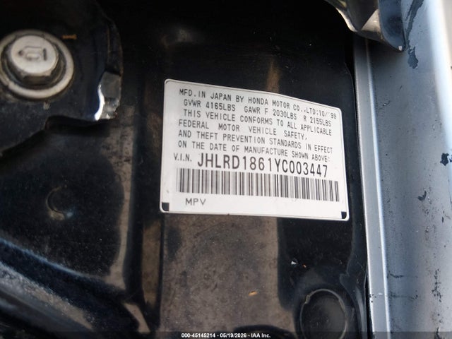 Продажа на аукционе авто 2000 Honda Cr-v Ex, vin: JHLRD1861YC003447, номер лота: 45145214