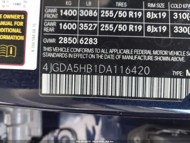 45145215 :رقم المزاد ، 4JGDA5HB1DA116420 vin ، 2013 Mercedes-benz Ml 350 4matic مزاد بيع