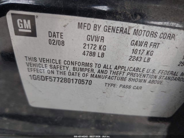45145243 :رقم المزاد ، 1G6DF577280170570 vin ، 2008 Cadillac Cts Standard مزاد بيع
