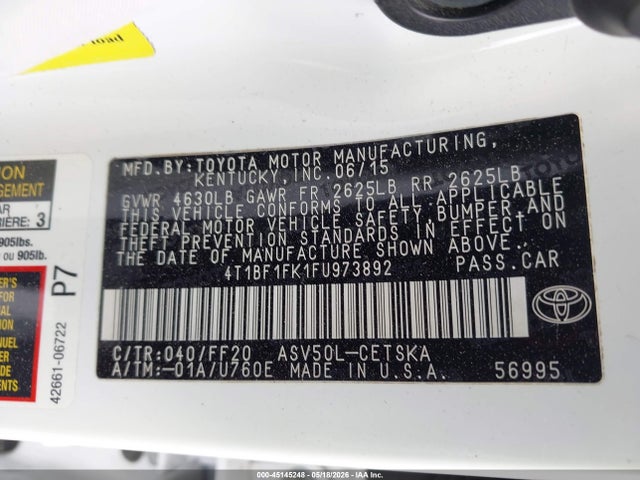 Aukcja sprzedaży 2015 Toyota Camry Se, vin: 4T1BF1FK1FU973892, numer aukcji: 45145248