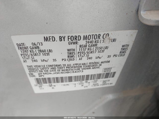 2013 Ford Edge Se მანქანა იყიდება აუქციონზე, vin: 2FMDK3GC6DBC54373, აუქციონის ნომერი: 45145270