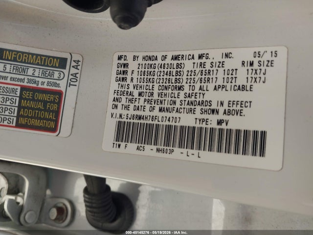 Honda Cr-v Ex-l 2015 5J6RM4H76FL074707 Image 9
