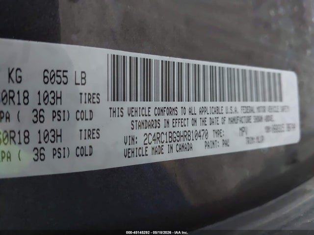 Aukcja sprzedaży 2017 Chrysler Pacifica Touring-l, vin: 2C4RC1BG9HR810470, numer aukcji: 45145292