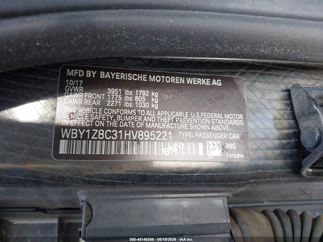 Продаж на аукціоні авто 2017 Bmw I3 94 Ah W/range Extender, vin: WBY1Z8C31HV895221, номер лоту: 45145308