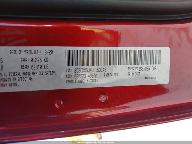 Продажа на аукционе авто 2020 Dodge Charger Scat Pack Rwd, vin: 2C3CDXGJ4LH153249, номер лота: 45145386