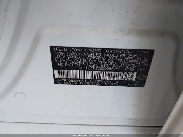 Продажа на аукционе авто 2014 Lexus Is 250, vin: JTHBF1D25E5025526, номер лота: 45145390