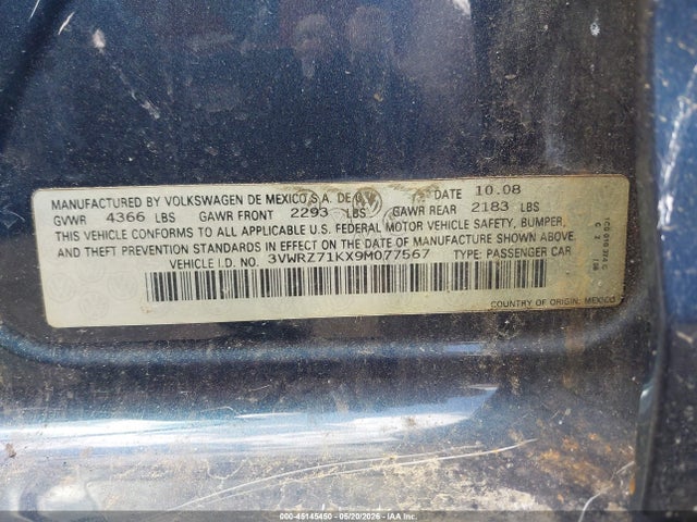 Aukcja sprzedaży 2009 Volkswagen Jetta Se, vin: 3VWRZ71KX9M077567, numer aukcji: 45145450