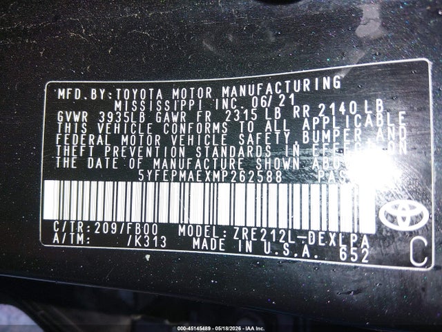 5YFEPMAEXMP262588 Toyota COROLLA LE