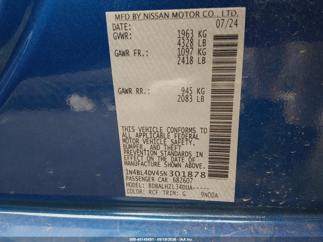 45145491 :رقم المزاد ، 1N4BL4DV4SN301878 vin ، 2025 Nissan Altima Sv Fwd مزاد بيع