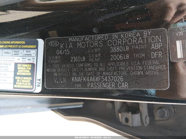Aukcja sprzedaży 2015 Kia Forte Lx, vin: KNAFK4A6XF5437026, numer aukcji: 45145519