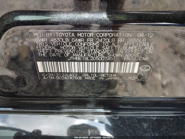 Aukcja sprzedaży 2013 Lexus Gs 350, vin: JTHBE1BL2D5007451, numer aukcji: 45145523