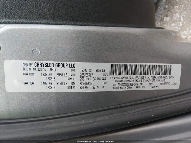 2015 Dodge Grand Caravan Sxt მანქანა იყიდება აუქციონზე, vin: 2C4RDGCG9FR524503, აუქციონის ნომერი: 45145527