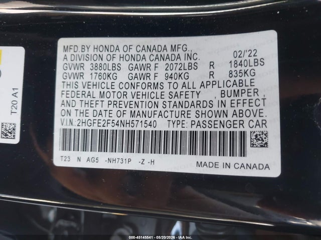 Honda Civic Sport 2022 2HGFE2F54NH571540 Image 9
