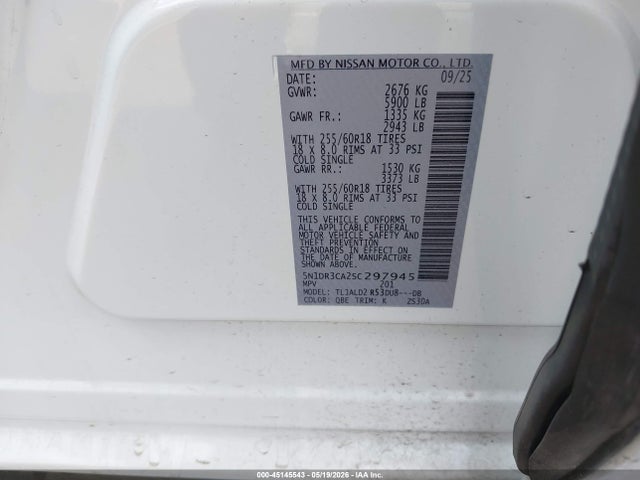 Продаж на аукціоні авто 2025 Nissan Pathfinder Sl Fwd, vin: 5N1DR3CA2SC297945, номер лоту: 45145543