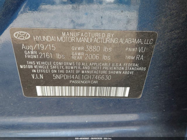 Aukcja sprzedaży 2016 Hyundai Elantra Se, vin: 5NPDH4AE1GH746630, numer aukcji: 45145557