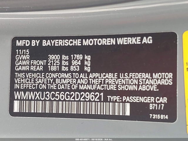 Продаж на аукціоні авто 2016 Mini Hardtop Cooper S, vin: WMWXU3C56G2D29621, номер лоту: 45145571
