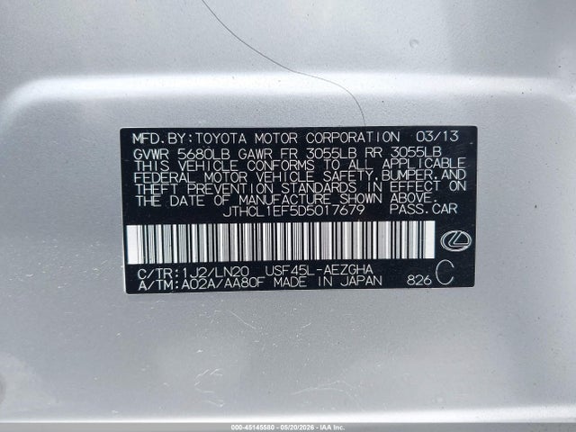 Aukcja sprzedaży 2013 Lexus Ls 460, vin: JTHCL1EF5D5017679, numer aukcji: 45145580