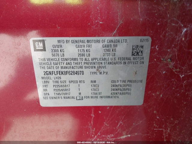 Продаж на аукціоні авто 2015 Chevrolet Equinox 1lt, vin: 2GNFLFEK8F6284970, номер лоту: 45145582