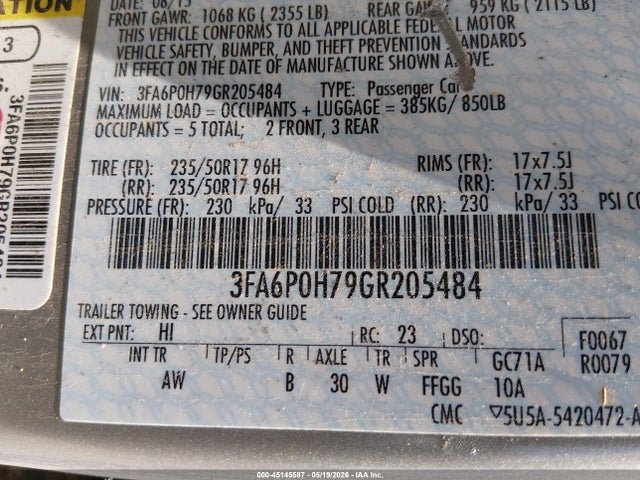 Ford FUSION SE 2016 3FA6P0H79GR205484 Image 9