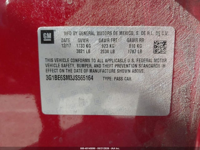 Продаж на аукціоні авто 2018 Chevrolet Cruze Lt Auto, vin: 3G1BE6SM3JS565164, номер лоту: 45145590