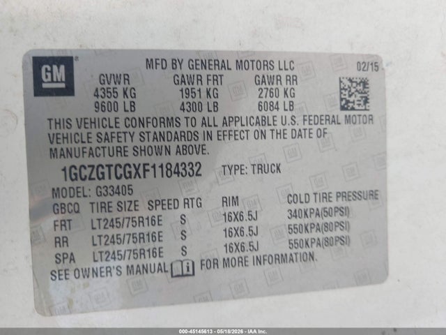 Aukcja sprzedaży 2015 Chevrolet Express 3500 Work Van, vin: 1GCZGTCGXF1184332, numer aukcji: 45145613