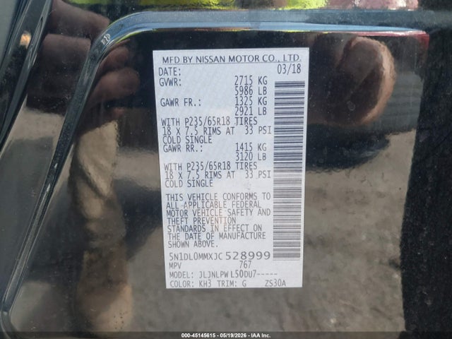 Aukcja sprzedaży 2018 Infiniti Qx60, vin: 5N1DL0MMXJC528999, numer aukcji: 45145615