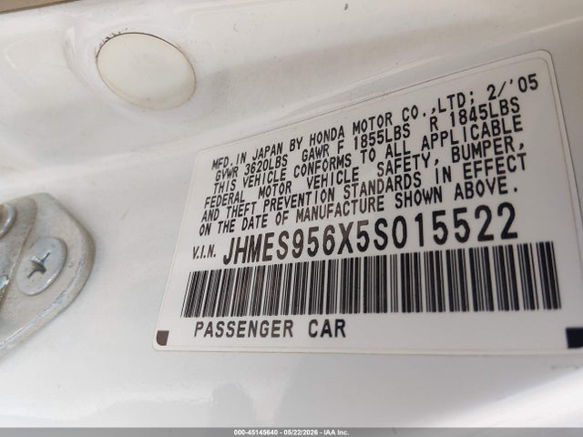 Aukcja sprzedaży 2005 Honda Civic Hybrid, vin: JHMES956X5S015522, numer aukcji: 45145640