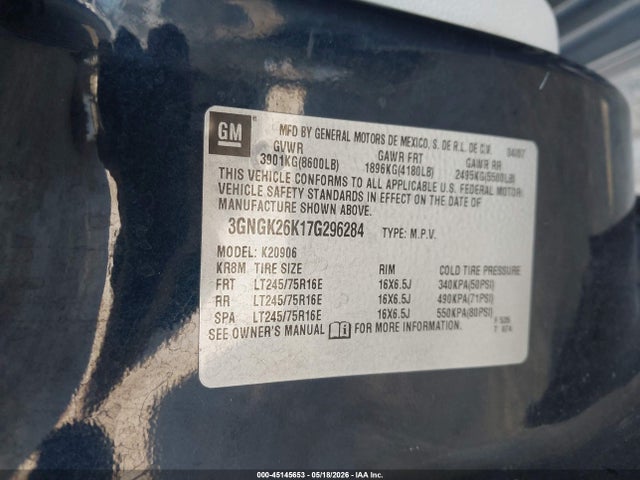 Продажа на аукционе авто 2007 Chevrolet Suburban 2500 Ls, vin: 3GNGK26K17G296284, номер лота: 45145653