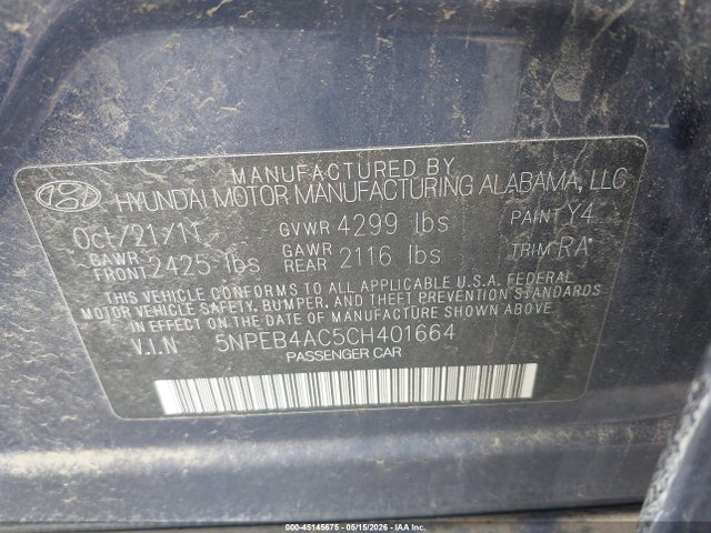 Продаж на аукціоні авто 2012 Hyundai Sonata Gls, vin: 5NPEB4AC5CH401664, номер лоту: 45145675