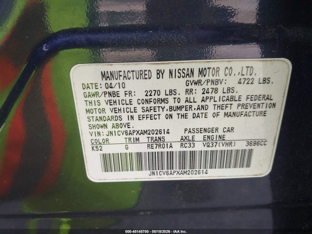 Продаж на аукціоні авто 2010 Infiniti G37 Journey, vin: JN1CV6APXAM202614, номер лоту: 45145700