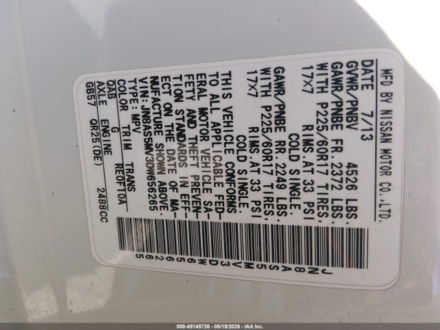 Auction sale of the 2013 Nissan Rogue S/sv, vin: JN8AS5MV3DW656265, lot number: 45145726