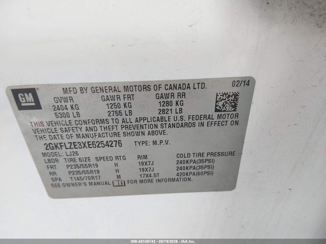 Auction sale of the 2014 Gmc Terrain Denali, vin: 2GKFLZE3XE6254276, lot number: 45145742