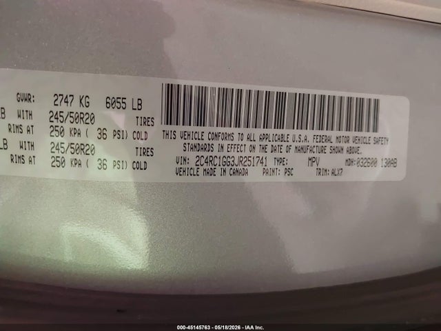 Aukcja sprzedaży 2018 Chrysler Pacifica Limited, vin: 2C4RC1GG3JR251741, numer aukcji: 45145763